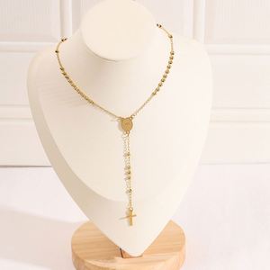 Collar de Rosario al por Mayor con Colgante de Cruz con Patrón Católico de Jesús, Cuentas de Acero Inoxidable de 6 mm - Product Image 5