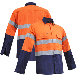 Dapat disesuaikan Hi Vis lengan panjang kemeja keselamatan konstruksi Reflektif pakaian kerja katun poliester kargo pakaian kerja Logo kustom - Product Image 4