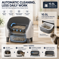 Bac à litière pour chat à nettoyage automatique avec double capteur de sécurité et contrôle par application, sacs poubelles gris-blancs en plastique inclus