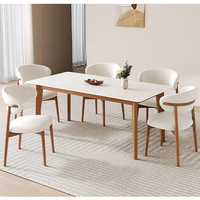 Ensemble de table à manger 6 places en chêne massif avec plateau en marbre, style moderne minimaliste, durable, pour la maison, l'hôtel, le restaurant