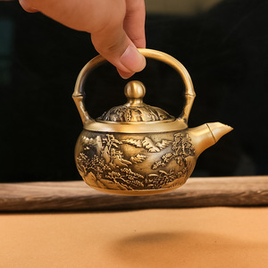 Tetera de latón con dos tazas, material de cobre, nuevo juego de té de estilo chino para decoración de sala de estar - Product Image 4
