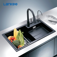 Évier de cuisine en quartz noir, évier simple en quartz, évier de cuisine en quartz granit avec fronton