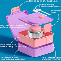 Personnalisé Chaud Pas Cher Micro-ondes Durable 3 Compartiments Fruit Mignon Boîte À Lunch Kit avec une Boîte À Sauce et Couverts pour L'école