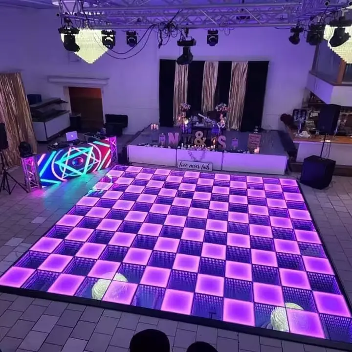 Wholesale price portable light up white interactive china video 3d led display mirror dance floor panels tiles wedding magnetic