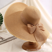 Sombrero de Verano Unisex, Sombrero para el Sol de Ala Ancha con Protección UV, Plegable, con Flor y Lazo, para Playa, Pesca, Viajes