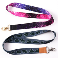Tali Leher Sekolah Label Kulit Kustom Logo Poliester Kartu ID Grosir Lanyard