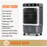 Ventilateur de refroidissement d'air industriel portable 3-en-1, humidificateur avec bac à glace, réservoir d'eau, 3 vitesses de vent pour bureau intérieur