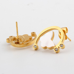 Butterfly <b>Stud</b> <b>Earrings</b> 18K Gold Plated Hollow Shell Design With <b>Crystal</b> Accents For Women Fashion Jewelry - Product Image 3