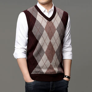Nuevo estilo invierno rombo cuello en V hombres Cachemira <span class=keywords><strong>Chaleco</strong></span> de punto - Product Image 3