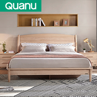 Bois, meuble de lit moderne de 1.8M, lit en chêne blanc, avec table de chevet, bon marché