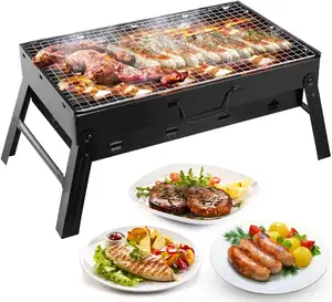 Hoge Kwaliteit Bbq Grills Draagbare Houtskoolgrill Zwart Metaal Opvouwbaar Buiten Koken Houtskool Barbeque Voor Picknick Tuinfeest