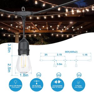 Guirnalda de Luces LED Solares Edison Inteligentes IP65 a Prueba de Agua, S14, para Exteriores, Patio, Porche, Navidad, Postes Decorativos, Bombilla Decorativa IP65 - Product Image 3