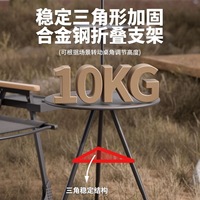 Table de camping pliante moderne pour l'extérieur - Petite table basse ronde portable avec support de lampe réglable à double couche - Acier allié ABS