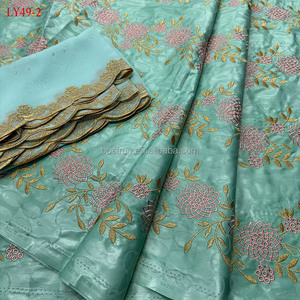 LY49 Tissu en dentelle africaine 2 yards + <span class=keywords><strong>Bazin</strong></span> Riche Femme <span class=keywords><strong>Bazin</strong></span> Riche Tissu <span class=keywords><strong>Bazin</strong></span> Brodé 5 yards - Product Image 1