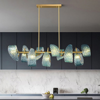 Lustre en verre moderne et minimaliste pour hôtel, lampe suspendue intérieure en verre personnalisée pour salon, lustre en verre artistique bleu en forme de fleur