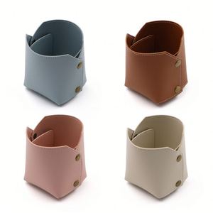 <b>Foldable</b> Leather Pen Holder <b>Desk</b> Organizer Multifunctional Storage Bucket for Office Stationery & Cosmetics Brush - Product Image 1