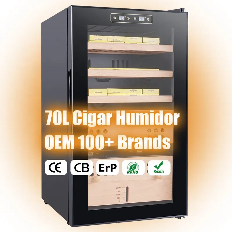 Kayu Cedar Tampilan Pendingin Berpendingin Kabinet Humidor Cerutu Kulkas Tampilan Pendingin