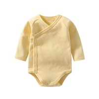 Combinaison bébé manches longues printemps-automne, pyjama bébé en coton pur, couleur unie, barboteuse en tricot pour nouveau-né