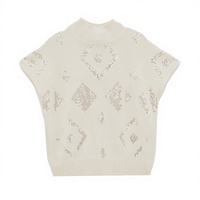 Pull à manches courtes pour femmes personnalisé basique demi col roulé motif géométrique paillettes brodées