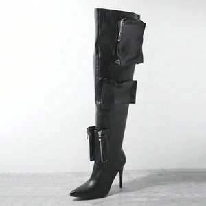 Women's Over Knee High Thin Heels Size 44 Pockets <b>Boots</b> Pointed Toe Camouflage Shoes Stiletto Wide Fit Denim Long Booties - Product Image 4