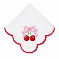 Serviettes de table jetables en lin brodé cerises, doux et lavées, avec bords festonnés brodés, pour pique-nique et décoration intérieure