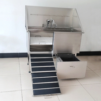 EUR Baignoires de toilettage pour chiens avec escaliers et portes, en acier inoxydable, avec douchette et robinet d'eau froide