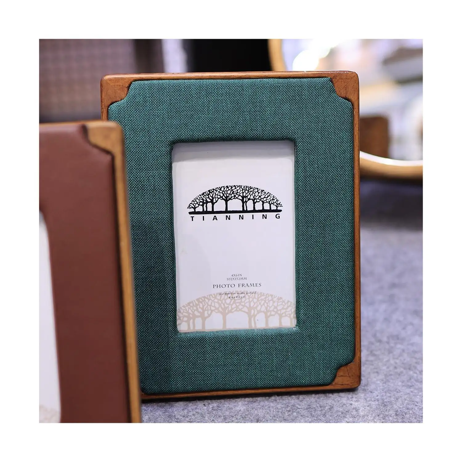 Natural Green Wood Veneer Frames Photo Frame Wrapped in Burlap or Cotton-linen Fabric | Linen Fabric Edged Picture Frame Custom