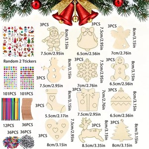 Kit de bricolage en bois pour enfants pour Noël, décorations de fête à peindre et artisanat pour la maison, ornements à suspendre pour l'arbre de Noël - Product Image 5