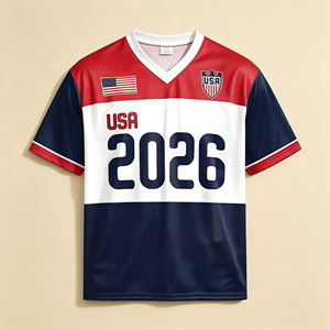 Vente en gros de maillots personnalisés avec drapeau américain, col en V, séchage rapide, respirant, vêtements de sport pour garçons, nouveaux t-shirts de sport formels d'été pour garçons - Product Image 3