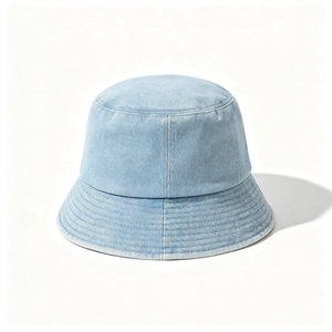 Washed Canvas Custom Logo Blank <b>Light</b> Blue Fisherman Bucket <b>Hat</b> Unisex Outdoor UV Protection OEM ODM Wholesale Image Style - Product Image 2