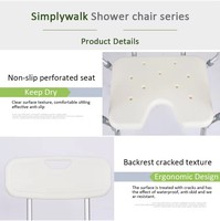 Chaise de douche en aluminium Simplywalk 200 kg, type U, pour personnes handicapées, distributeur UKCA