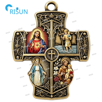 Collier pendentif religieux catholique Sacré-Cœur Miraculeux Saint Christophe Saint Joseph Saint Antoine, médaillon personnalisé, médaille à quatre voies