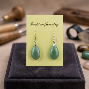 Pendientes Hechos a Mano con Piedras Preciosas Verdes Ovaladas, Talladas y Pulimentadas, Joyería de Moda, Artesanía con Piedras Semipreciosas - Product Image 1