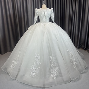 Lscm77 Modern Ball Gown <b>Wedding</b> Dress with Appliques Floor-Length Chapel Train Lace Fabric Built-in Bra- - Product Image 5