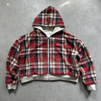 Blouson à double fermeture éclair en flanelle rayée, coupe ample, épaules tombantes, double couche, réversible, pour homme, fabriqué sur mesure