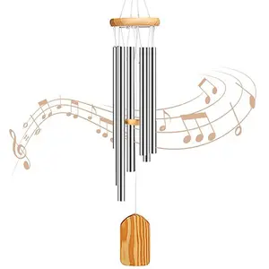 Moderne Rustieke Eenvoudige Balkon Decor Sliver Aluminium Buis Grenen Hout Wind Chime Met Goede Melodie