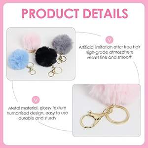 Ensemble de 8 porte-clés pompons doux et moelleux en fausse fourrure, boules en peluche colorées pour sacs de femmes et filles, accessoires décoratifs, lot de porte-clés - Product Image 3