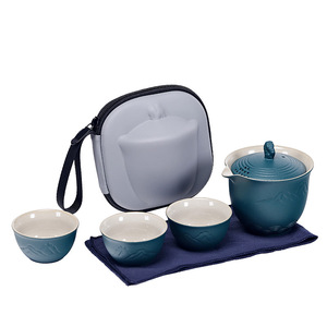 <b>Ceramic</b> Travel <b>Tea</b> Set One <b>Pot</b> Three Cups Portable With Lid Dehua Kung Fu <b>Tea</b> Set For Outdoor Use - Product Image 5
