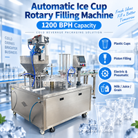 Machine de remplissage rotative automatique pour gobelets à glace, moteur à piston, gobelets en plastique, lait, jus, céréales, capacité 1200BPH, entraînement électrique et pneumatique