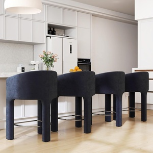 Tabourets de bar modernes de hauteur comptoir 26\" H, <span class=keywords><strong>design</strong></span> baril, tabourets de bar rembourrés pour comptoir de <span class=keywords><strong>cuisine</strong></span>, dossier en velours noir, accoudoirs - Product Image 5