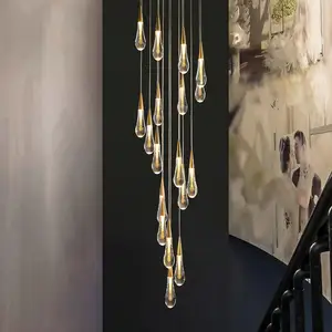 Modern Interior Lighting Crystal Raindrop Villa Stair Chandelier Duplex Attic Villa Stair Chandelier
