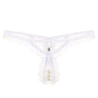 Lingerie sexy pour femme avec grandes perles, broderie, string à entrejambe ouvert, taille basse, nœud, perles, pour adultes