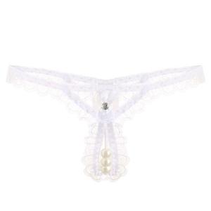 Women's <b>Large</b> Pearl Sexy Underwear Embroidery Lingerie Open Crotch Thong Low-Rise Bow G-string Pearl Kecks for Adults - Product Image 5