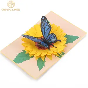 Butterfly Factory Price Handmade Pop Up Butterfly And Sunflower 3D Holiday Greeting Cards