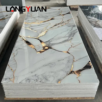 LT Panneau mural en marbre UV 1220*2440mm 3mm Décoration intérieure Marbrure Feuille de plastique PVC très brillante Marbre ardoise carbone