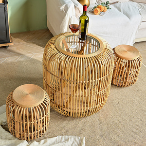 Home Decor Wood Bamboo Rattan Wicker Cylinder <b>Stools</b> Chair Farmhouse Modern Hotel Living Room Furniture - Product Image 5