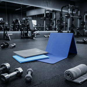 Tapis de yoga pliable rectangulaire bleu gris, tapis d'exercice pliable pour la salle de sport, l'entraînement et les exercices - Product Image 1