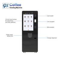 Distributeur automatique commercial d'extérieur avec différentes options pour bubble tea, café instantané et choix de boissons chaudes et froides