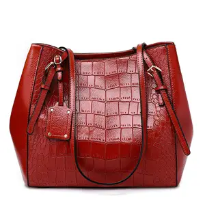 Angedanlia 新款时尚鳄鱼纹购物女士手提袋红色合成硬皮革手袋