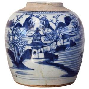 Jarre en porcelaine chinoise du XIXe siècle, bleu et blanc, peinte à la main, scène de phare, décoration pour la maison et l'hôtel, céramique rétro, général - Product Image 1